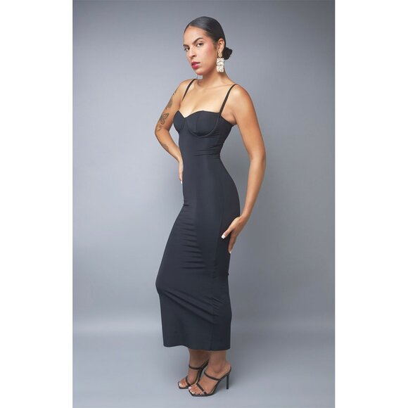 Black Sleeveless Bodycon Midi Dress - Picture 2 of 5